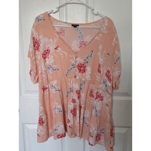 Torrid Smocked Henley Babydoll Romantic Roses Floral Size 3x